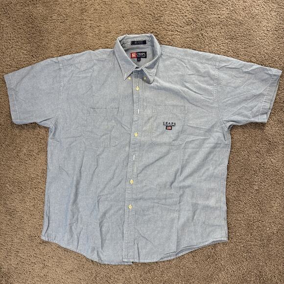 Vintage Chaps Ralph Lauren Chambray Shirt Size Large Blue Denim Light 90s Cotton - Picture 1 of 7
